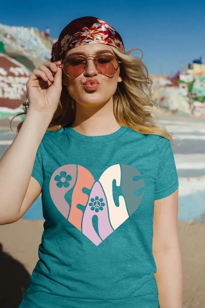 VVNTY Peace Sign Shirts Women: Hippie 70s Shirt Peace Love T-Shirt Inspirational Vintage Graphic Tees