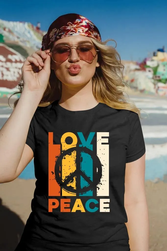 VVNTY Peace Sign Shirts Women: Hippie 70s Shirt Peace Love T-Shirt Inspirational Vintage Graphic Tees