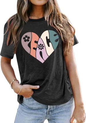 VVNTY Peace Sign Shirts Women: Hippie 70s Shirt Peace Love T-Shirt Inspirational Vintage Graphic Tees