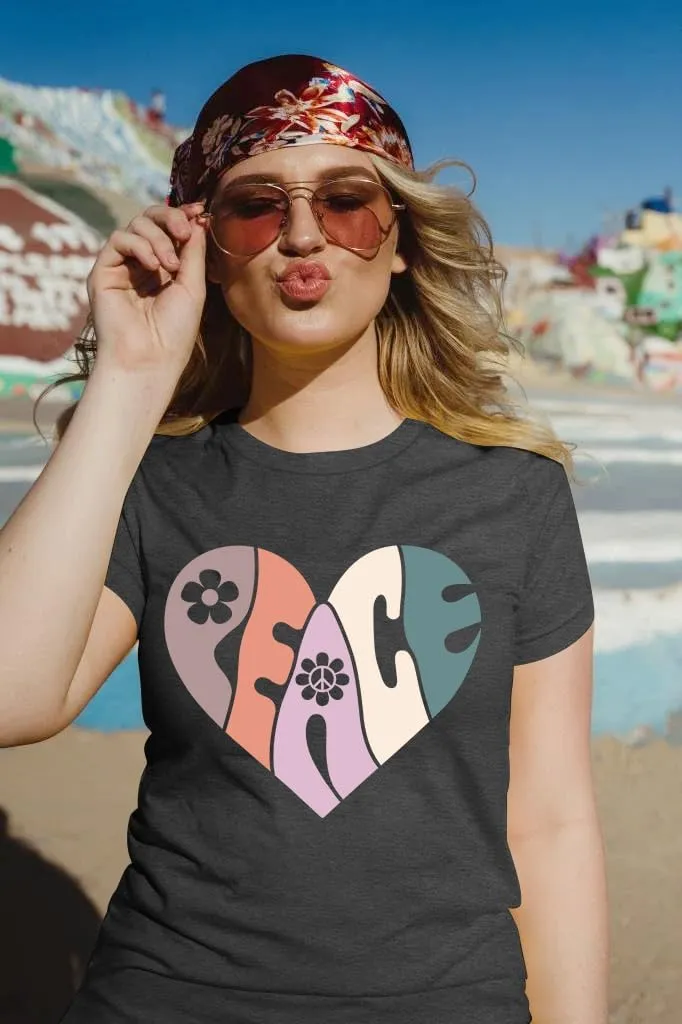 VVNTY Peace Sign Shirts Women: Hippie 70s Shirt Peace Love T-Shirt Inspirational Vintage Graphic Tees