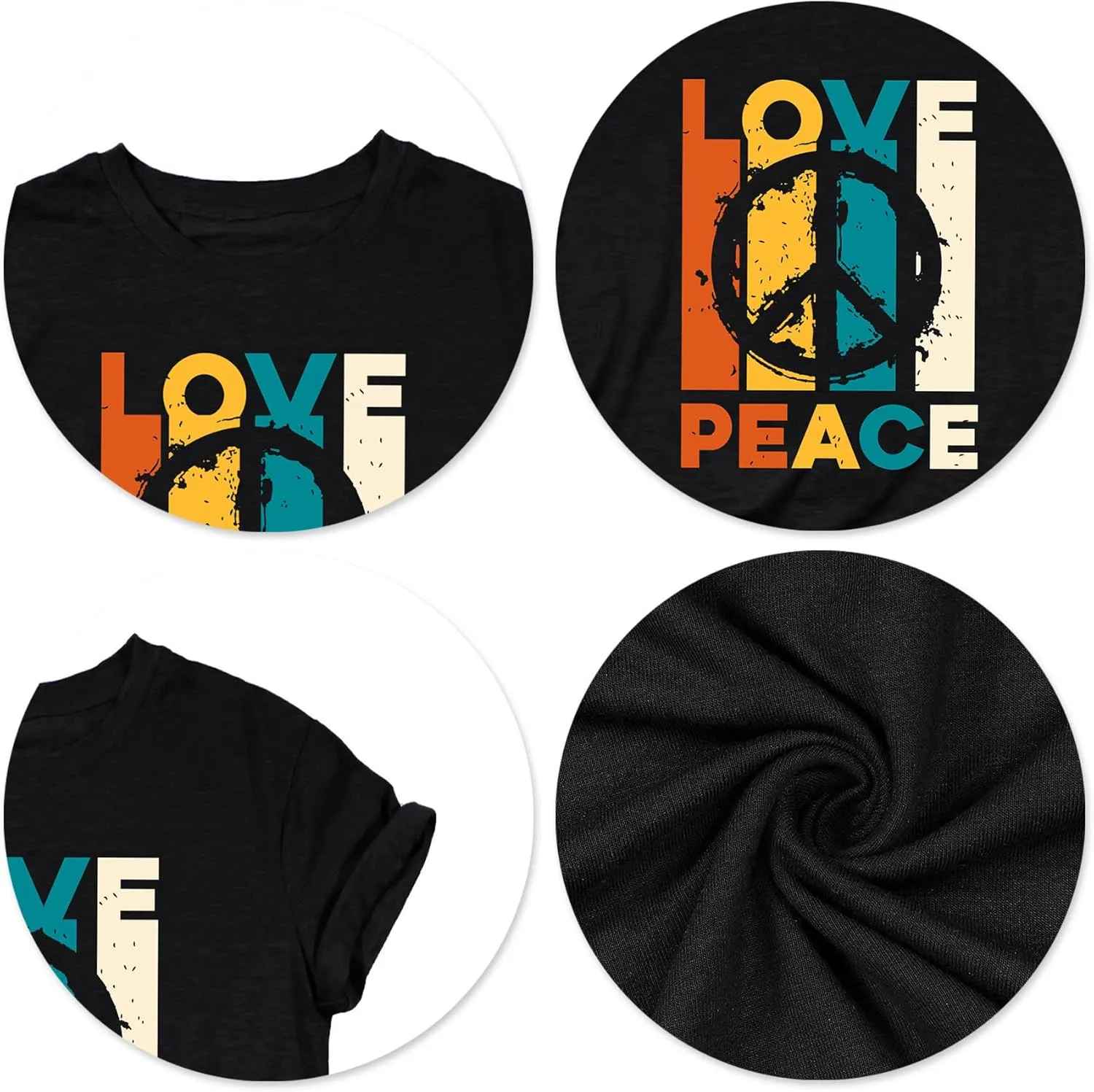VVNTY Peace Sign Shirts Women: Hippie 70s Shirt Peace Love T-Shirt Inspirational Vintage Graphic Tees