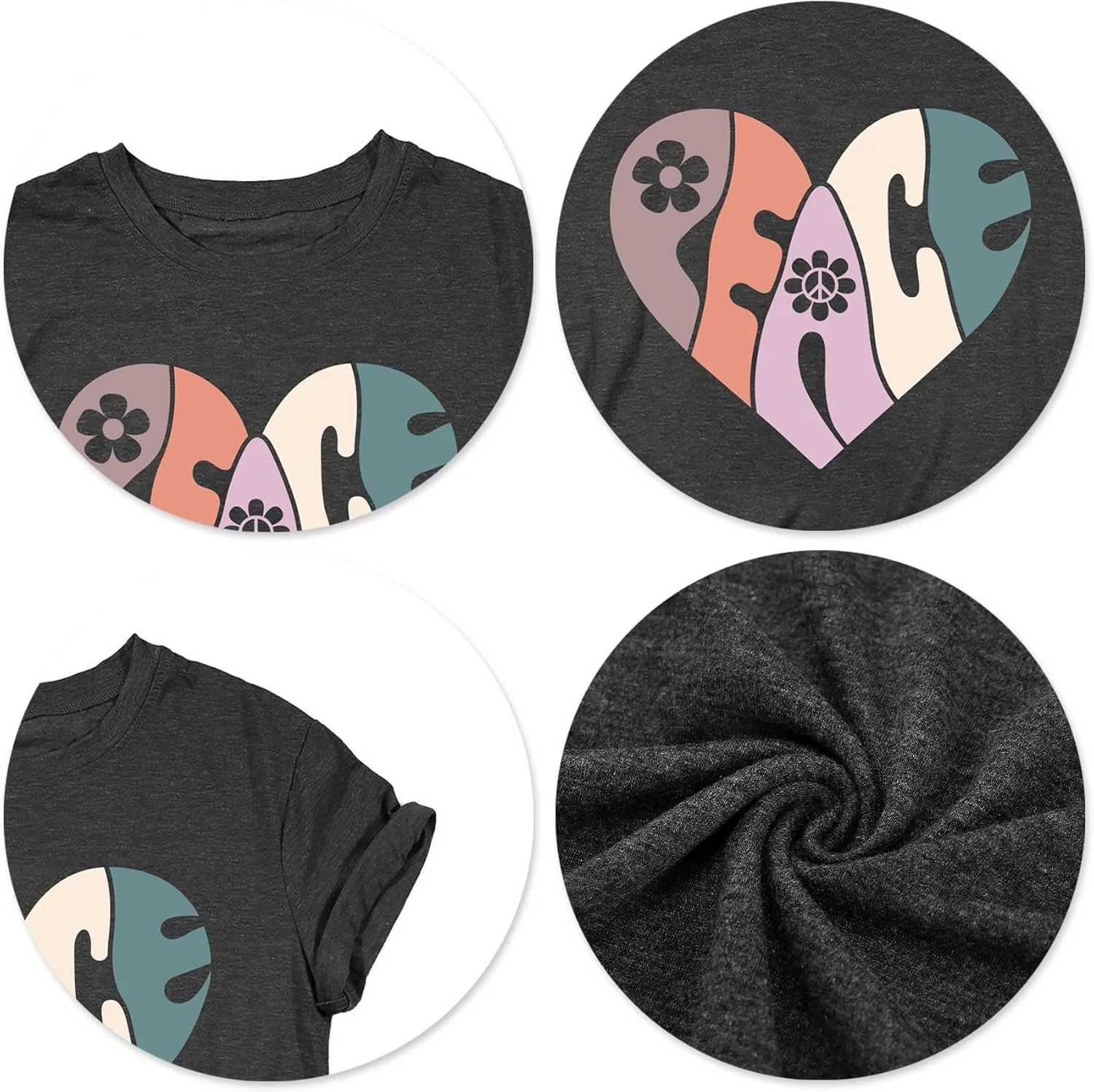 VVNTY Peace Sign Shirts Women: Hippie 70s Shirt Peace Love T-Shirt Inspirational Vintage Graphic Tees