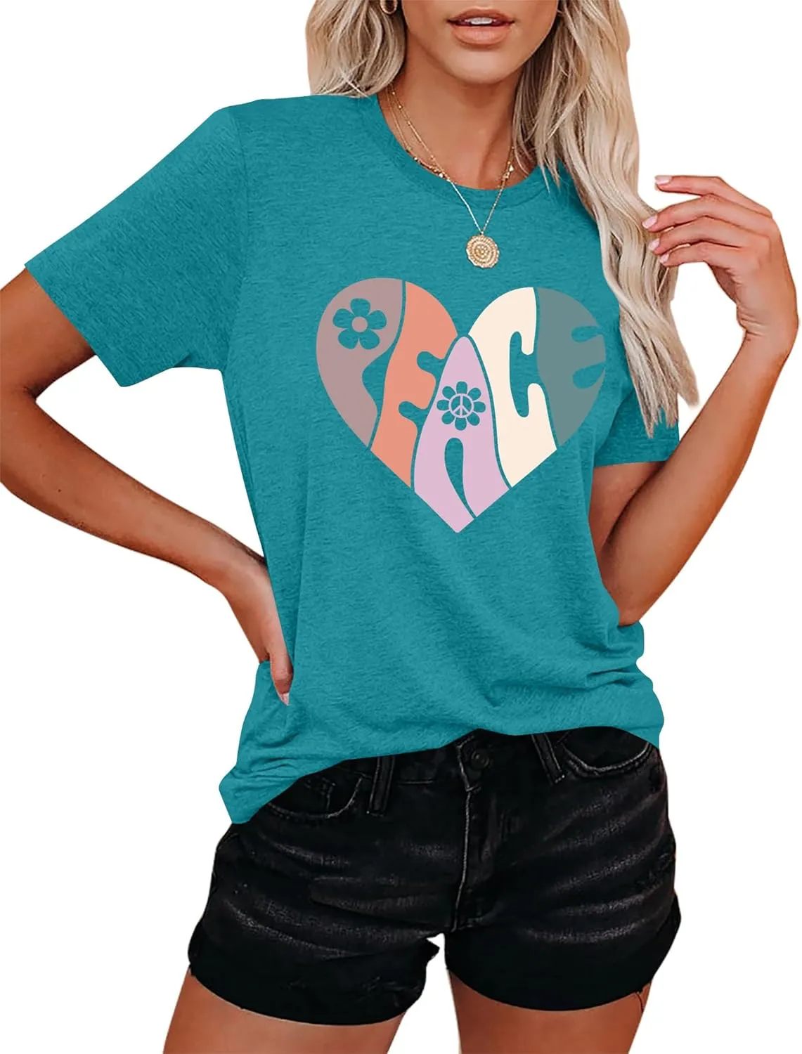 VVNTY Peace Sign Shirts Women: Hippie 70s Shirt Peace Love T-Shirt Inspirational Vintage Graphic Tees