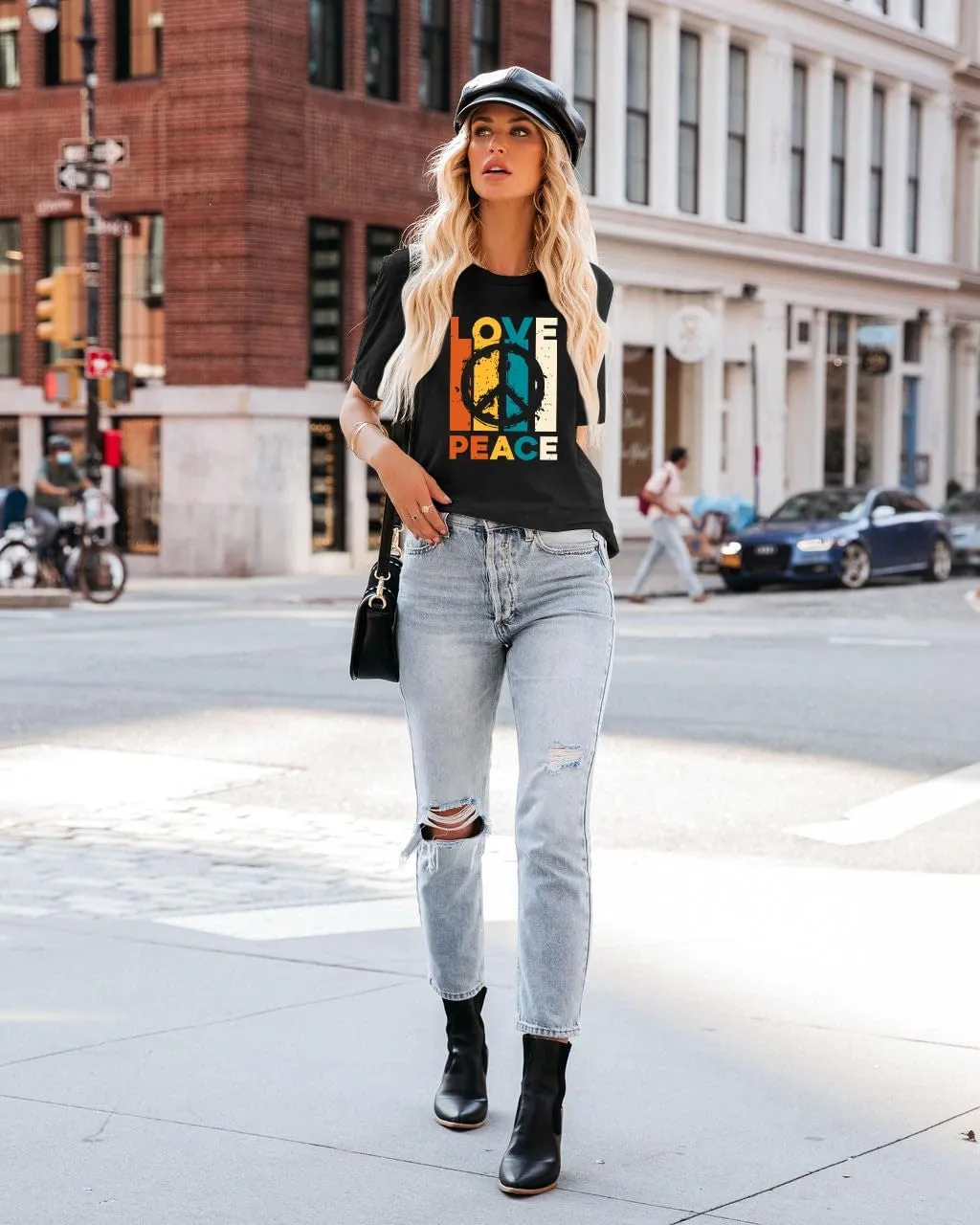 VVNTY Peace Sign Shirts Women: Hippie 70s Shirt Peace Love T-Shirt Inspirational Vintage Graphic Tees