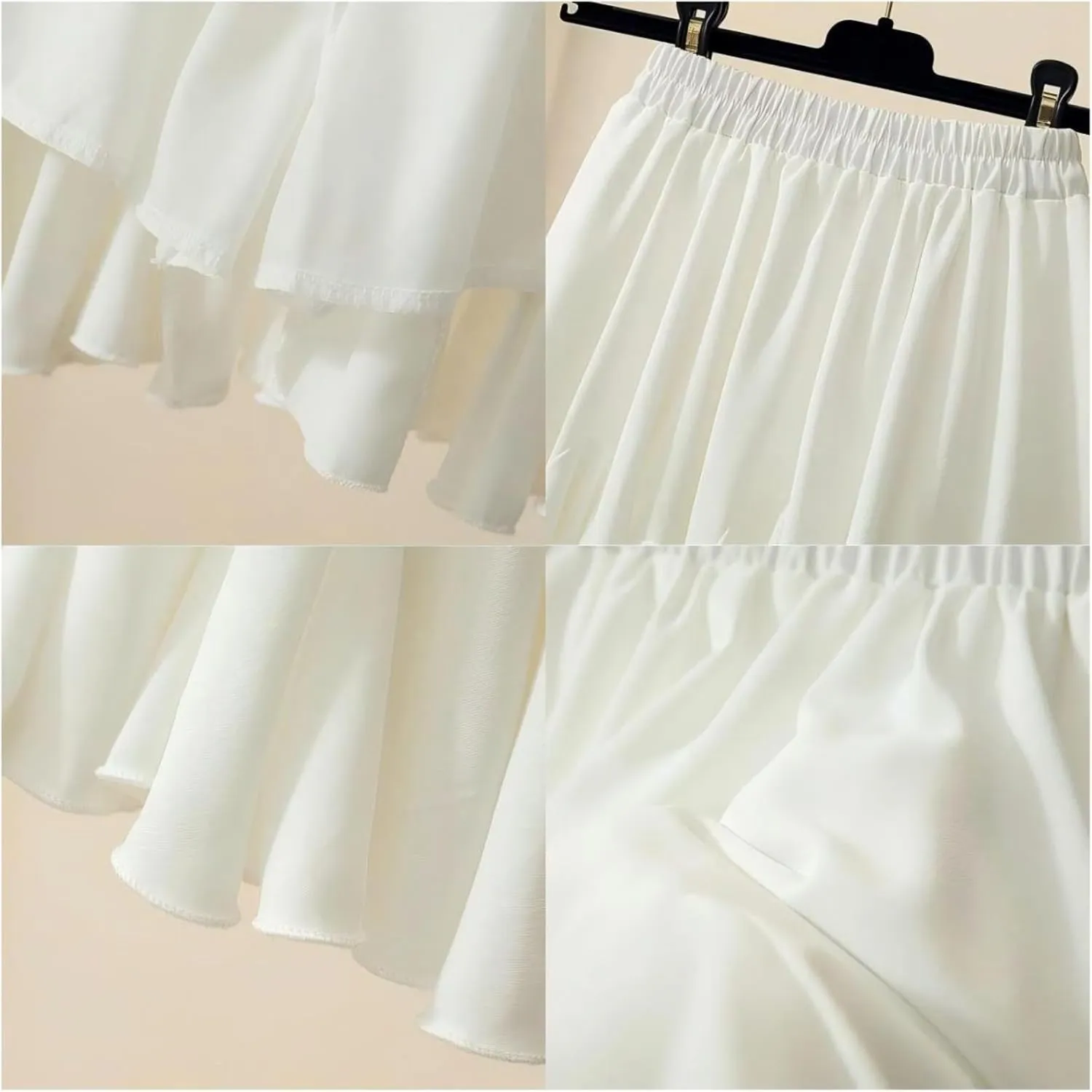 White Ruffles Pleated Mini Skirts for Women Summer Elegant Fluffy High Waist A-Line Street Short Skirt