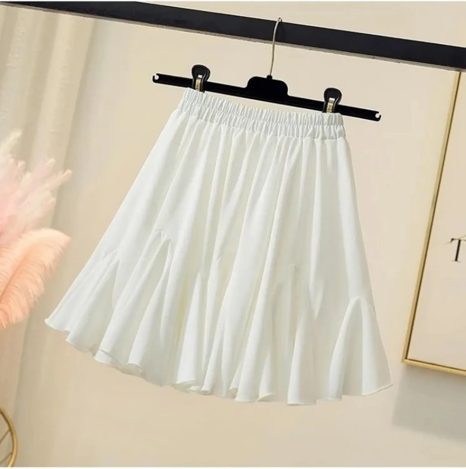 White Ruffles Pleated Mini Skirts for Women Summer Elegant Fluffy High Waist A-Line Street Short Skirt