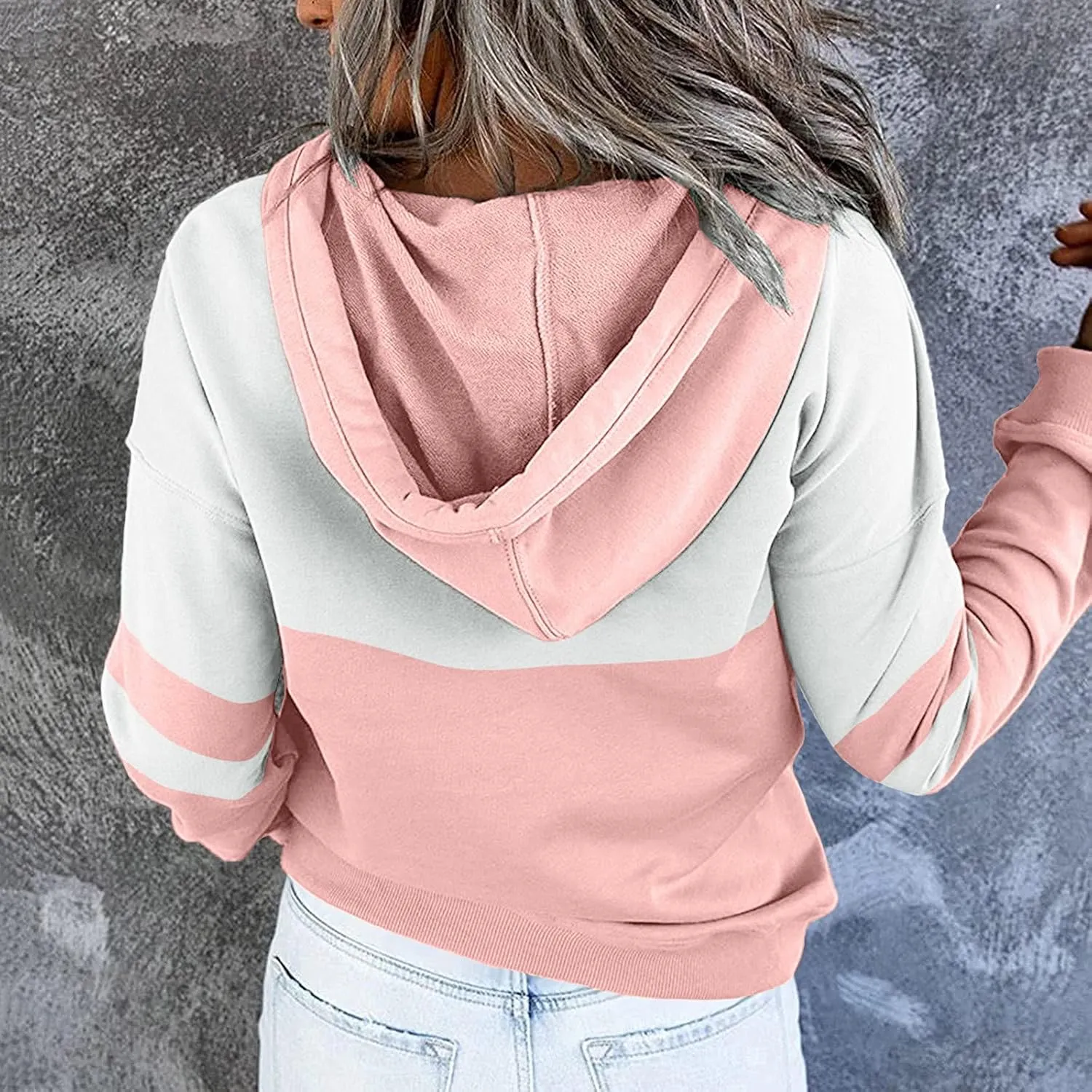 Winter Hoodies For Women 2022,Women's Pullover Casual Color Block Sweatshirts Long Sleeve Tops With Kangaroo Pockets