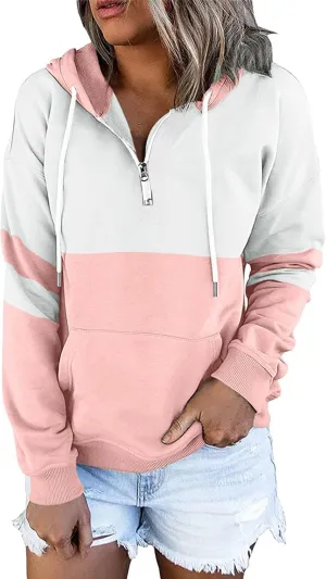 Winter Hoodies For Women 2022,Women's Pullover Casual Color Block Sweatshirts Long Sleeve Tops With Kangaroo Pockets