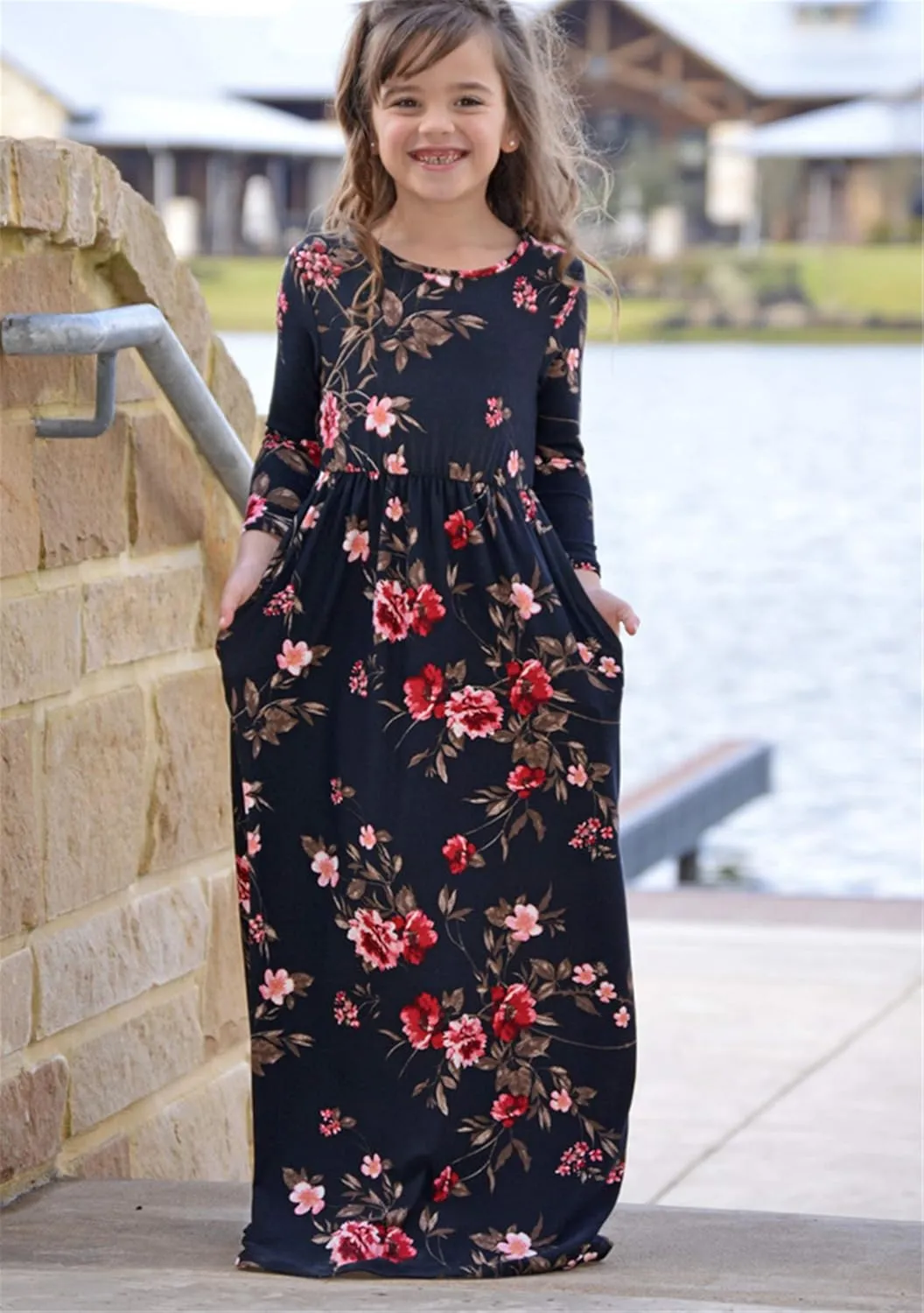 WIWIQS Summer Cute Mommy and Me Boho Striped Chevron Maxi Dresses