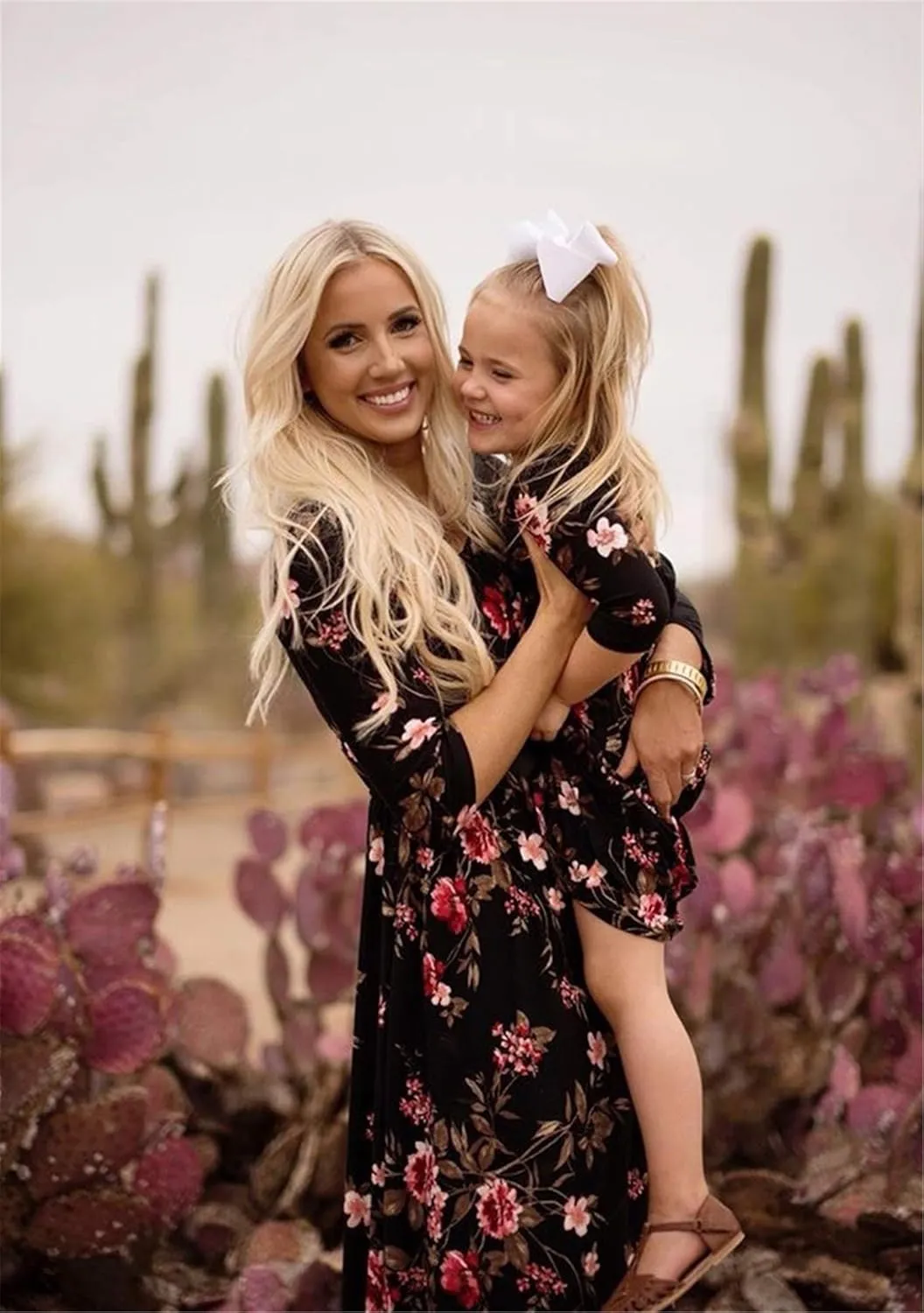 WIWIQS Summer Cute Mommy and Me Boho Striped Chevron Maxi Dresses