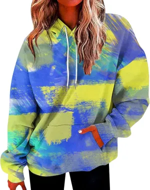 Woman Oversized Sweatshirts Tie Dye Loose Hoodies Long Sleeve Lightweight Pullover Coats with Pocket Winter Fashion