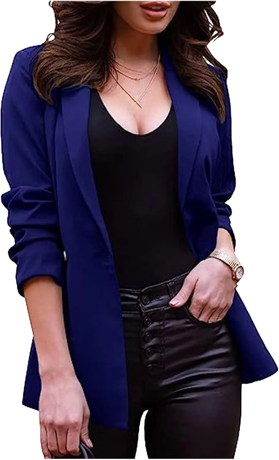 Women Casual Blazer Busniess Long Sleeve Jacket Lightweight Button Work Suit Open Front Cardigan Outwear
