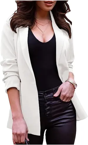 Women Casual Blazer Busniess Long Sleeve Jacket Lightweight Button Work Suit Open Front Cardigan Outwear
