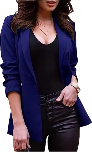 Women Casual Blazer Busniess Long Sleeve Jacket Lightweight Button Work Suit Open Front Cardigan Outwear