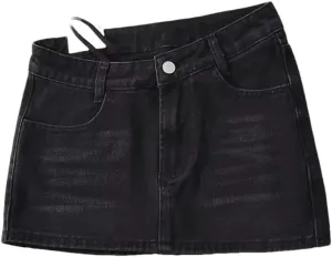 Women Denim Skirt European Style Mini Irregular Waistline Bodycon Blue Slim Fit Non Stretch High Street Skirt