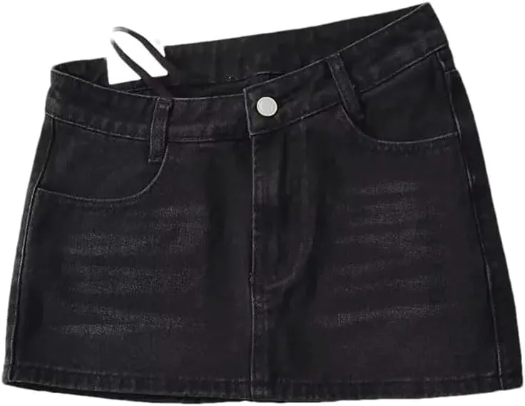 Women Denim Skirt European Style Mini Irregular Waistline Bodycon Blue Slim Fit Non Stretch High Street Skirt