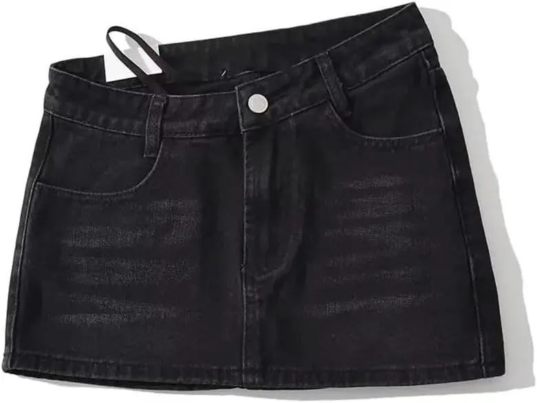 Women Denim Skirt European Style Mini Irregular Waistline Bodycon Blue Slim Fit Non Stretch High Street Skirt