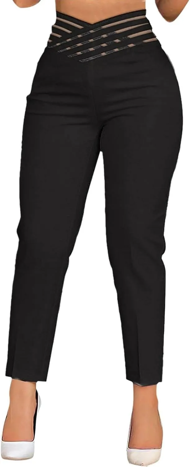 Women High Waisted Pencil Pants 2025 Fall Summer Casual Hollow Out Straight Legs Trousers for Business Work