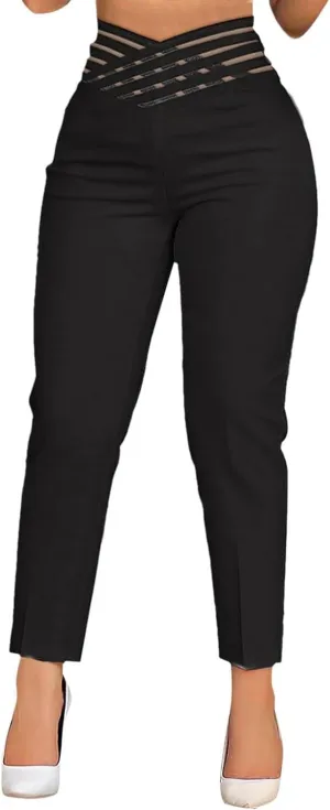 Women High Waisted Pencil Pants 2025 Fall Summer Casual Hollow Out Straight Legs Trousers for Business Work