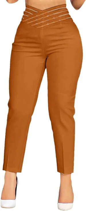 Women High Waisted Pencil Pants 2025 Fall Summer Casual Hollow Out Straight Legs Trousers for Business Work