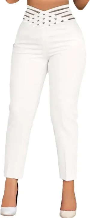 Women High Waisted Pencil Pants 2025 Fall Summer Casual Hollow Out Straight Legs Trousers for Business Work
