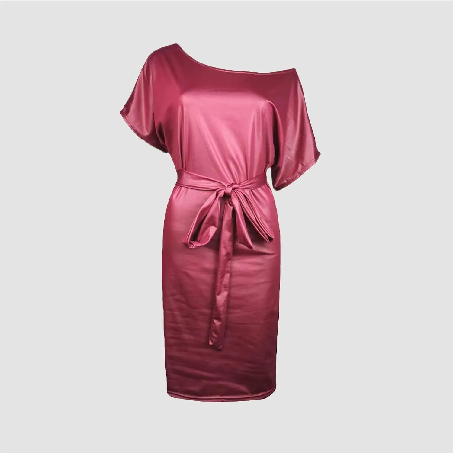 Women Sexy Leather Bodycon Dress, Off Shoulder Summer Midi Sundress Womens Pu Party Club Night Dresses with Belt