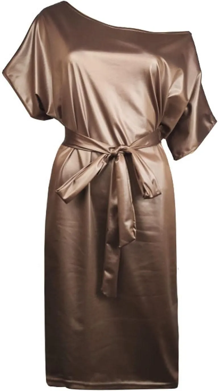 Women Sexy Leather Bodycon Dress, Off Shoulder Summer Midi Sundress Womens Pu Party Club Night Dresses with Belt
