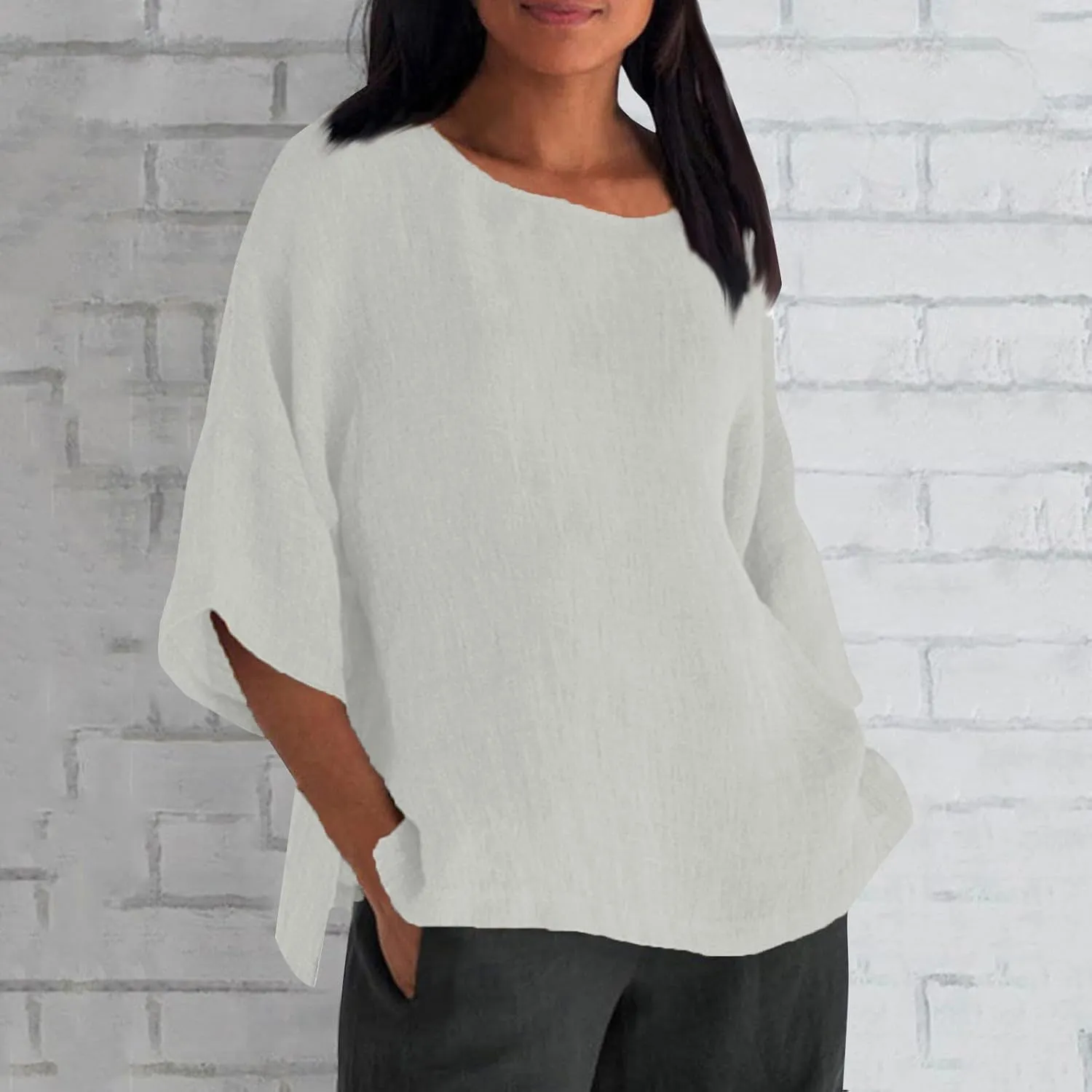 Women Summer Tops Casual Half Sleeve Crew Neck T Shirts Loose Basic Tees Fashion Solid Gradient Printed Shirts