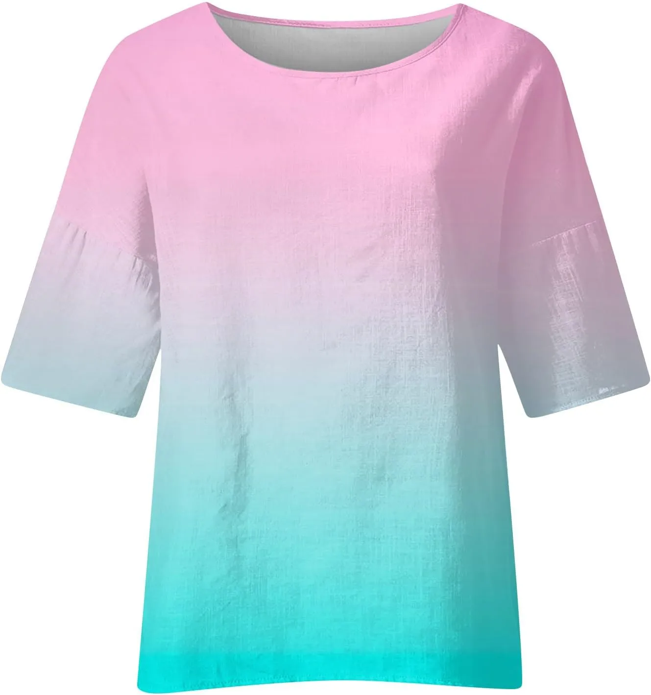 Women Summer Tops Casual Half Sleeve Crew Neck T Shirts Loose Basic Tees Fashion Solid Gradient Printed Shirts