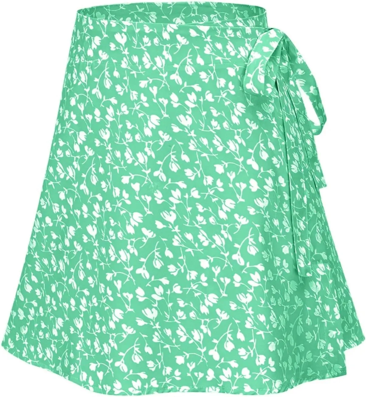 Women's Beach Boho Skirts Lace-Up Waist Floral Printed Vacation Wrap Skirt Mid Waist Loose A-Line Casual Holiday Short