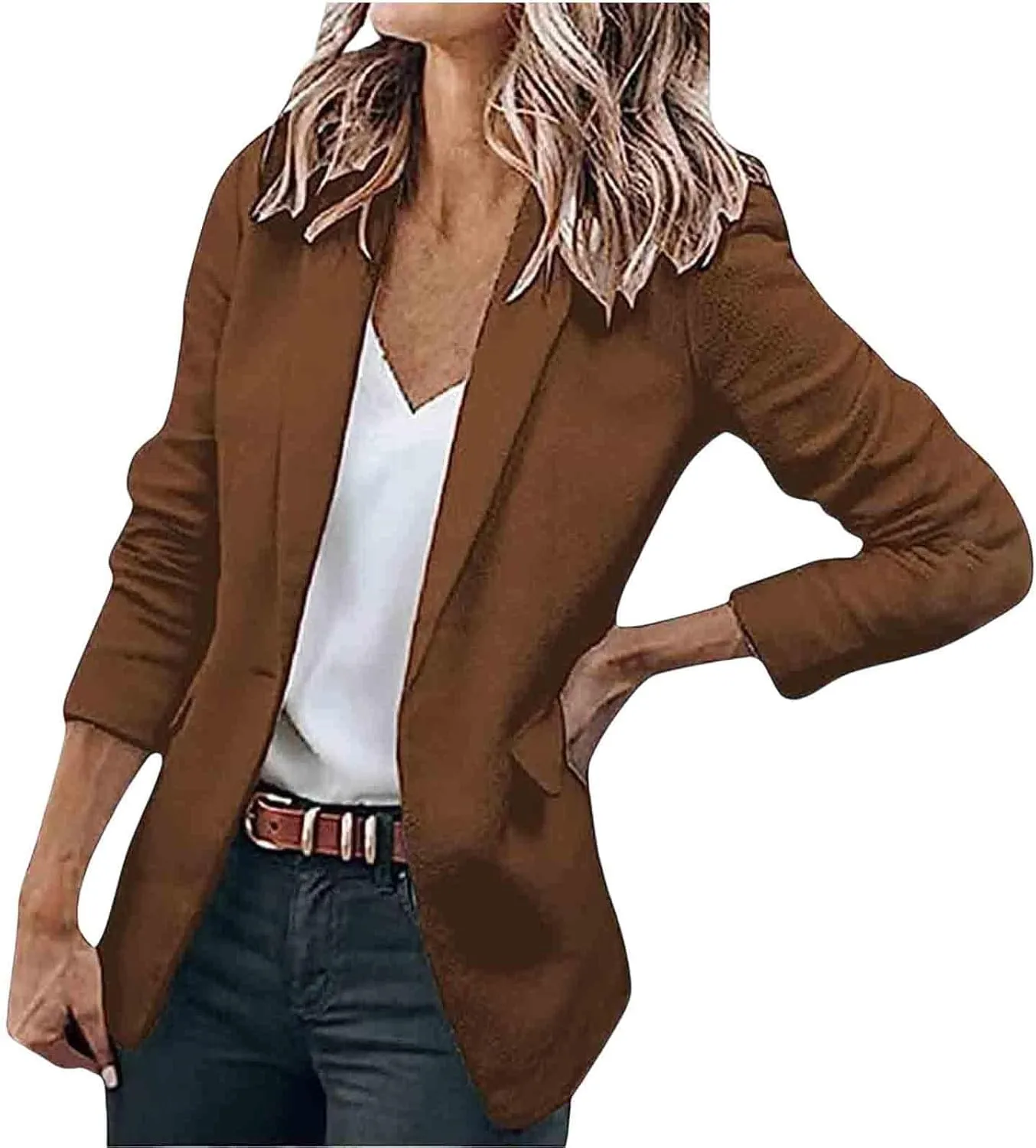 Womens Blazer Business Long Sleeve Blazers Casual Loose Lapel Button Down Open Front Work Office Suit Jacket