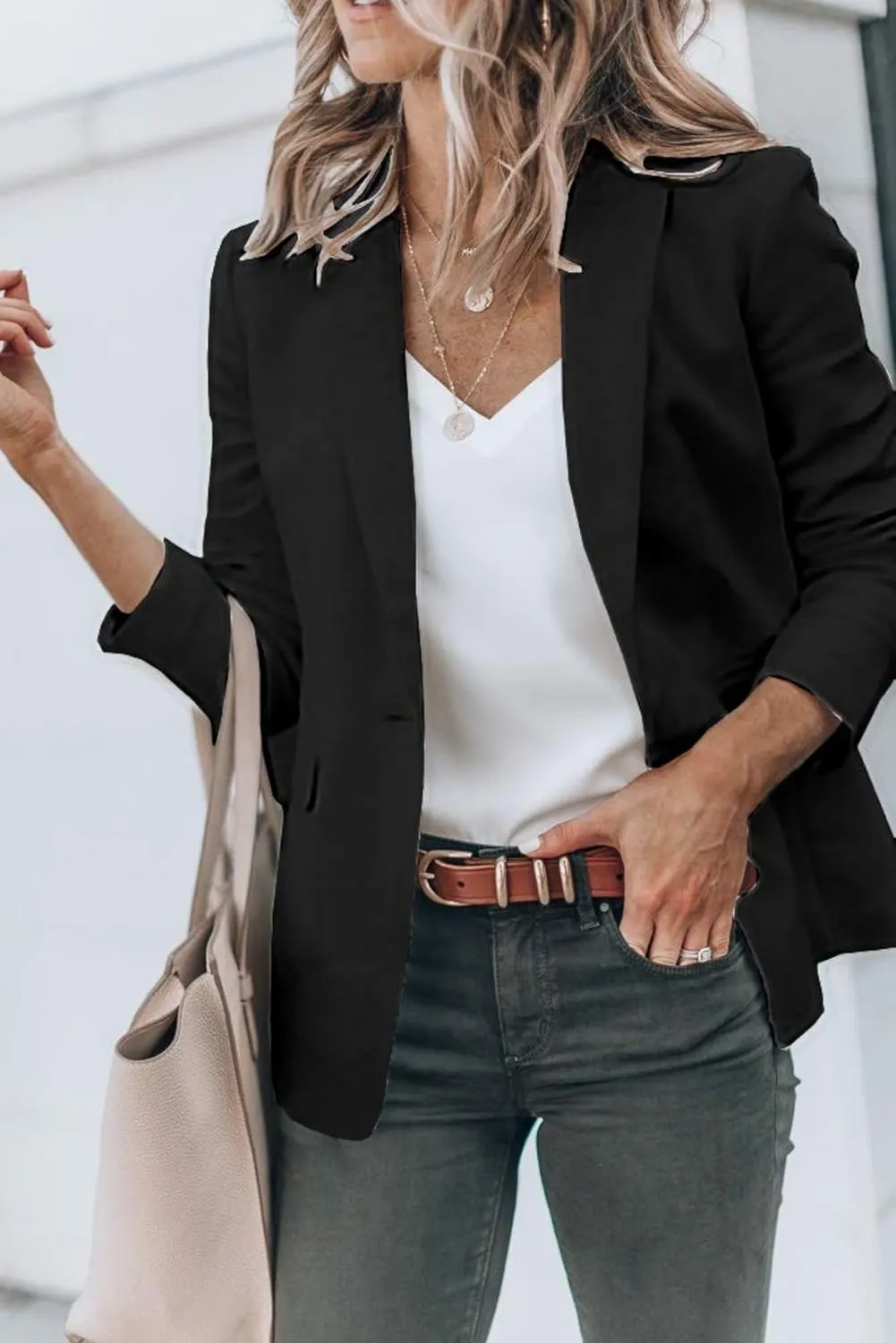 Womens Blazer Business Long Sleeve Blazers Casual Loose Lapel Button Down Open Front Work Office Suit Jacket