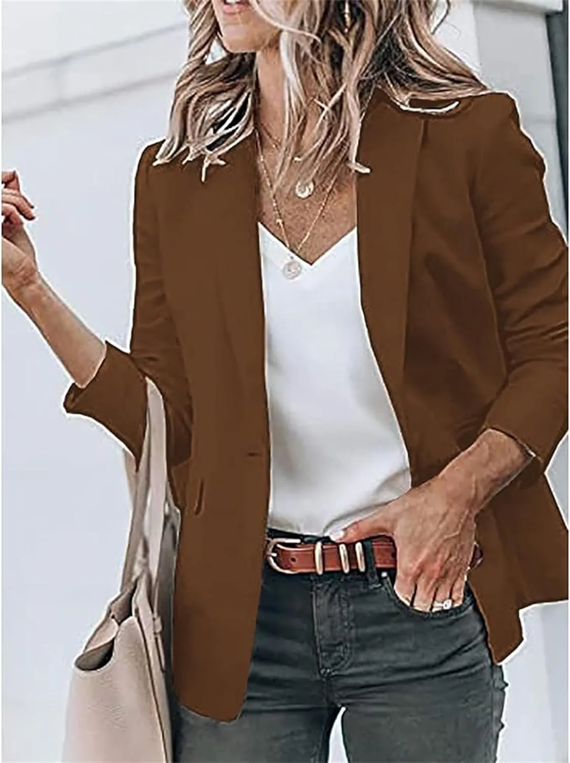 Womens Blazer Business Long Sleeve Blazers Casual Loose Lapel Button Down Open Front Work Office Suit Jacket