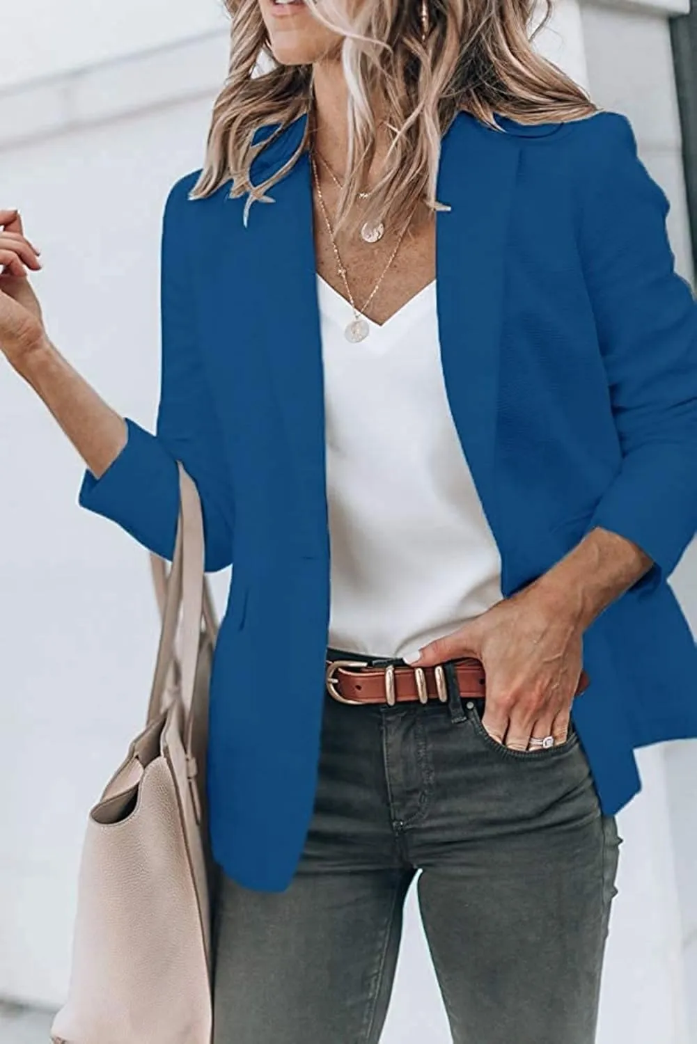 Womens Blazer Business Long Sleeve Blazers Casual Loose Lapel Button Down Open Front Work Office Suit Jacket