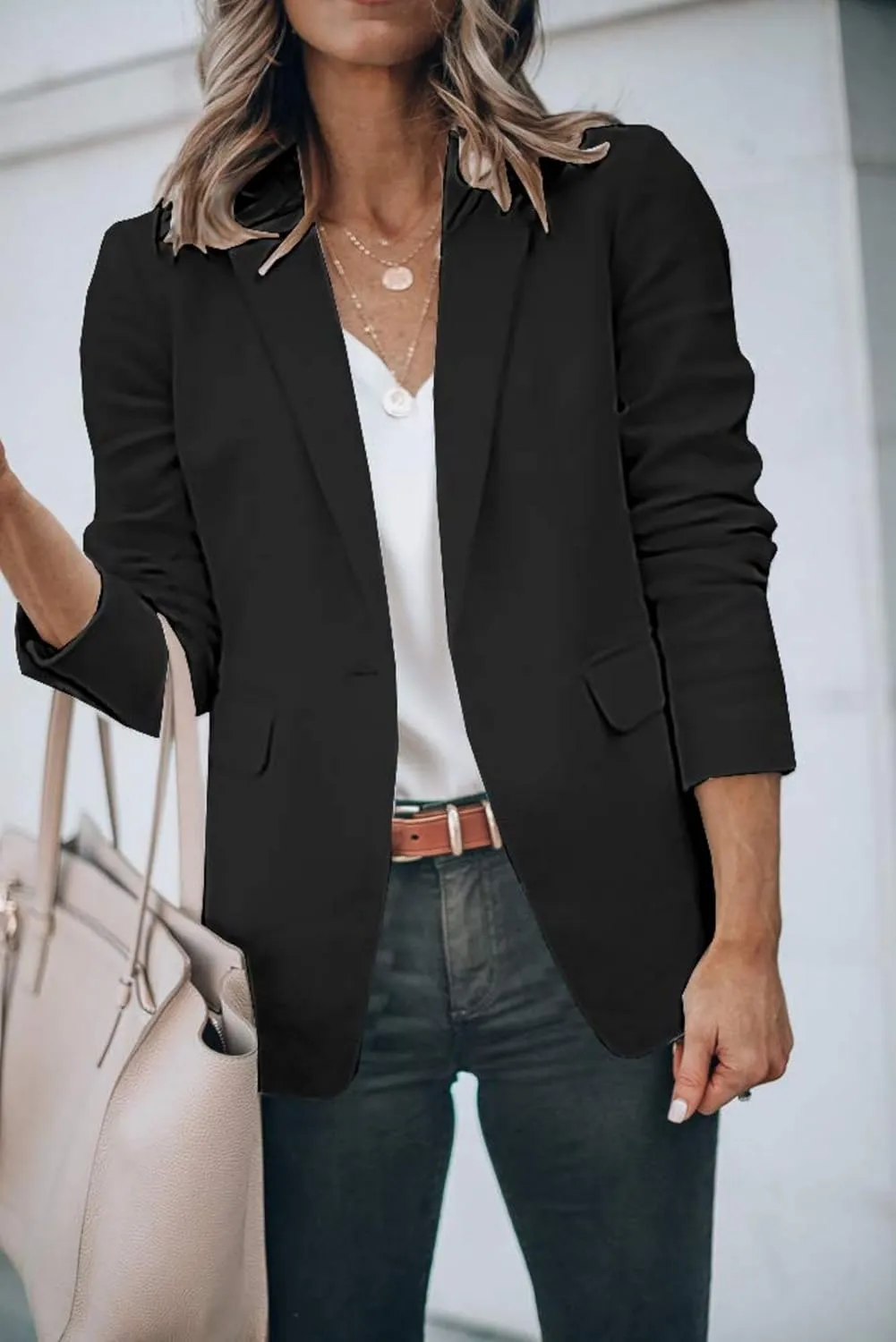 Womens Blazer Business Long Sleeve Blazers Casual Loose Lapel Button Down Open Front Work Office Suit Jacket