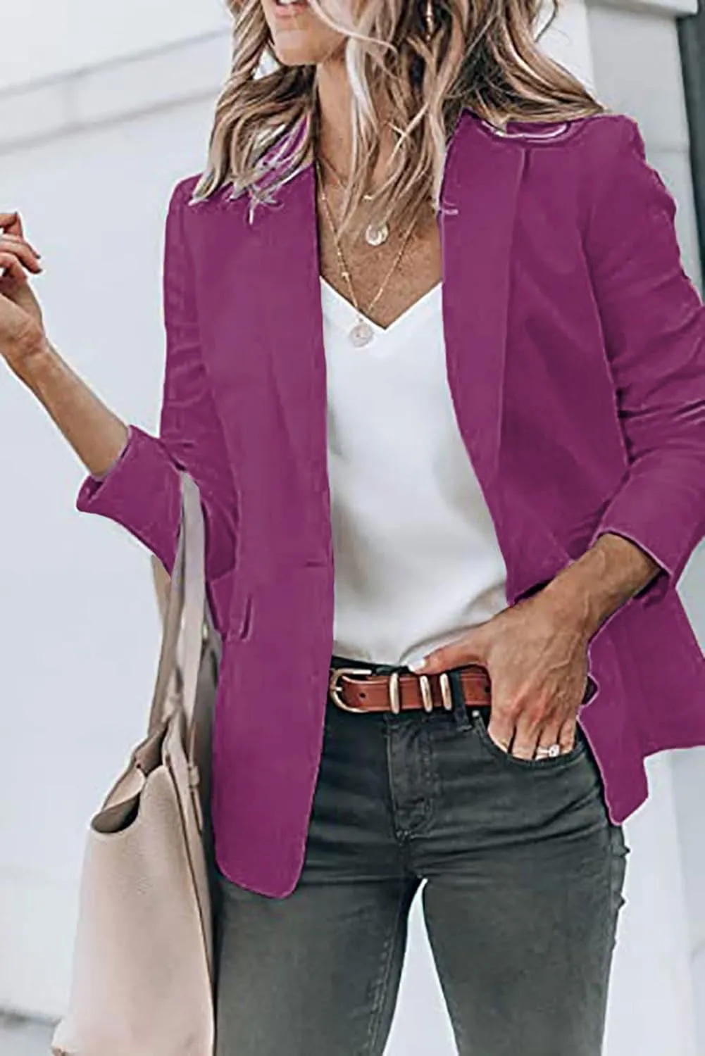 Womens Blazer Business Long Sleeve Blazers Casual Loose Lapel Button Down Open Front Work Office Suit Jacket