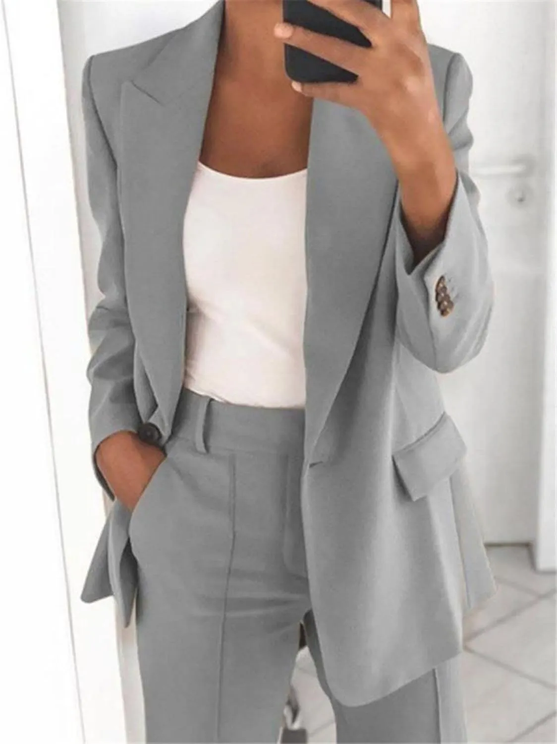 Womens Business Blazer Casual Lapel Open Front Work Office Blazers Trendy Long Sleeve Button Down Jacket 2024