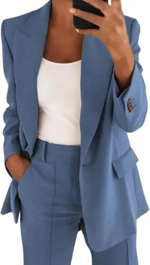 Womens Business Blazer Casual Lapel Open Front Work Office Blazers Trendy Long Sleeve Button Down Jacket 2024