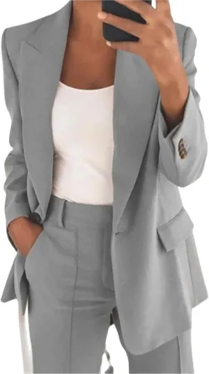 Womens Business Blazer Casual Lapel Open Front Work Office Blazers Trendy Long Sleeve Button Down Jacket 2024