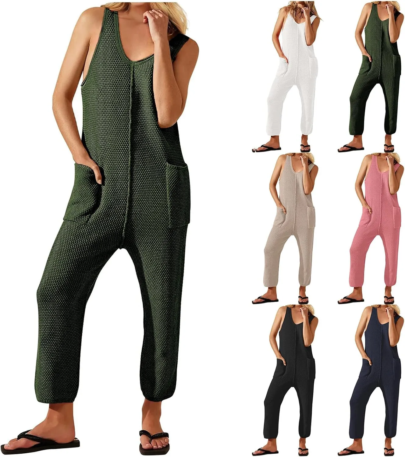 Womens Casual Loose Jumpsuits Sleeveless Loose Rompers Baggy Spaghetti Overalls Trendy Beach Vacation Outfits