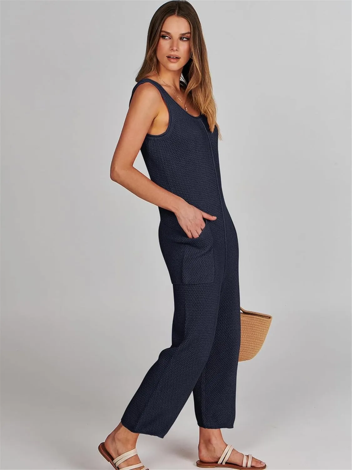 Womens Casual Loose Jumpsuits Sleeveless Loose Rompers Baggy Spaghetti Overalls Trendy Beach Vacation Outfits
