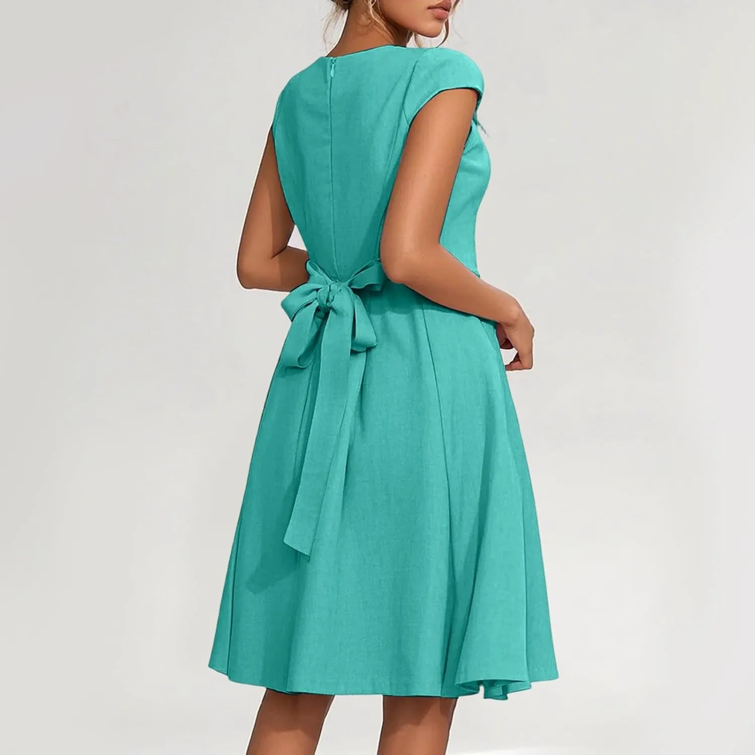 Women's Cocktail Dress Wrap V Neck Ruffle Short Sleeve A Line Work Formal Wedding Guest Midi Dress