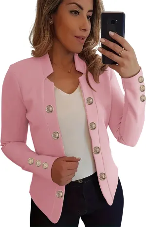Women's Double Breasted Slim Fit Blazers Notch Lapel Work Office Suits Casual Open Front Blazer