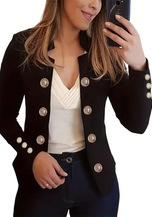 Women's Double Breasted Slim Fit Blazers Notch Lapel Work Office Suits Casual Open Front Blazer