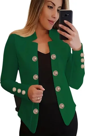 Women's Double Breasted Slim Fit Blazers Notch Lapel Work Office Suits Casual Open Front Blazer