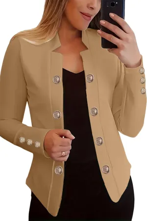 Women's Double Breasted Slim Fit Blazers Notch Lapel Work Office Suits Casual Open Front Blazer