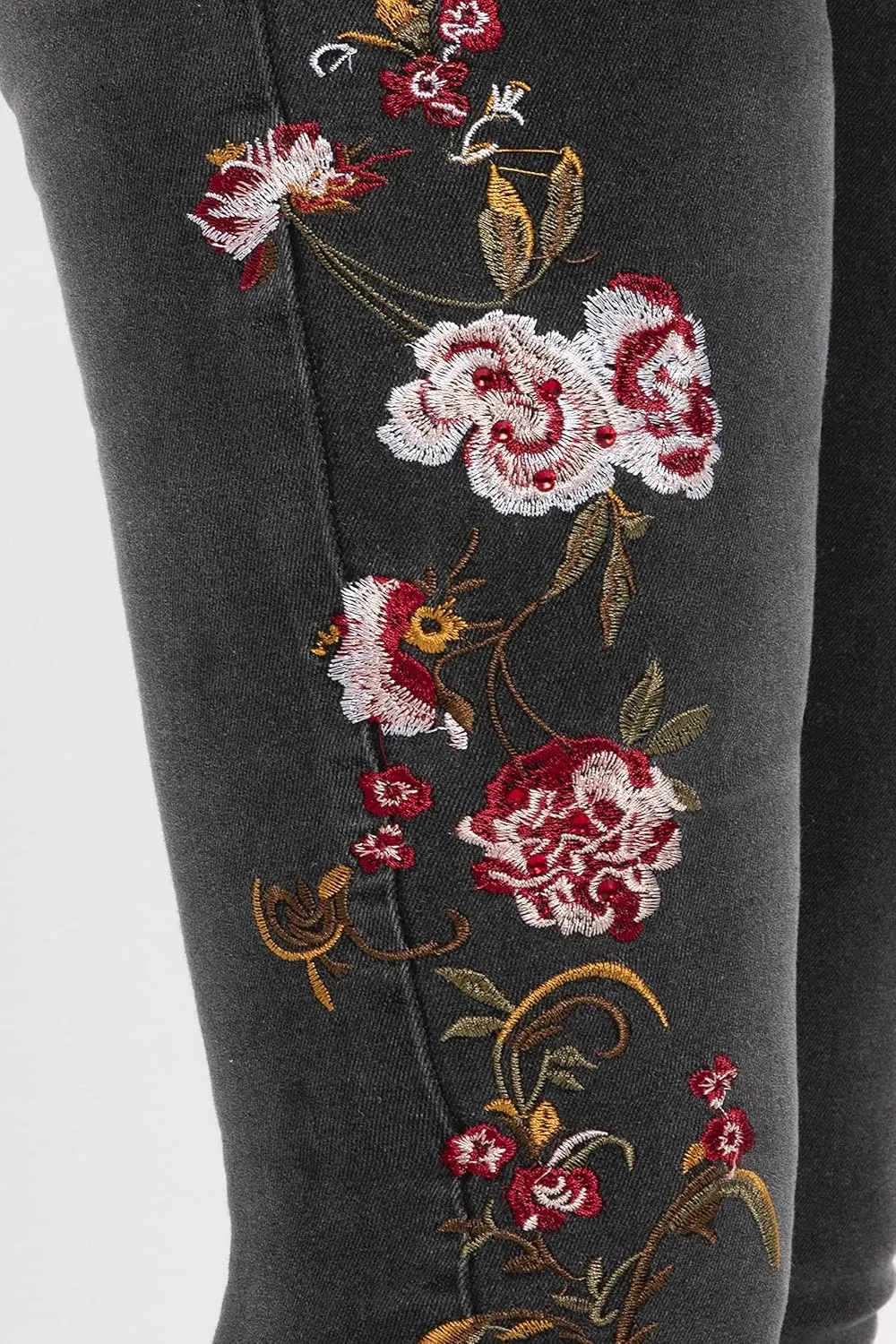 Women's Embroidered Bell Bottom Jeans Stretch Flared Fit Wide Leg Denim Pants