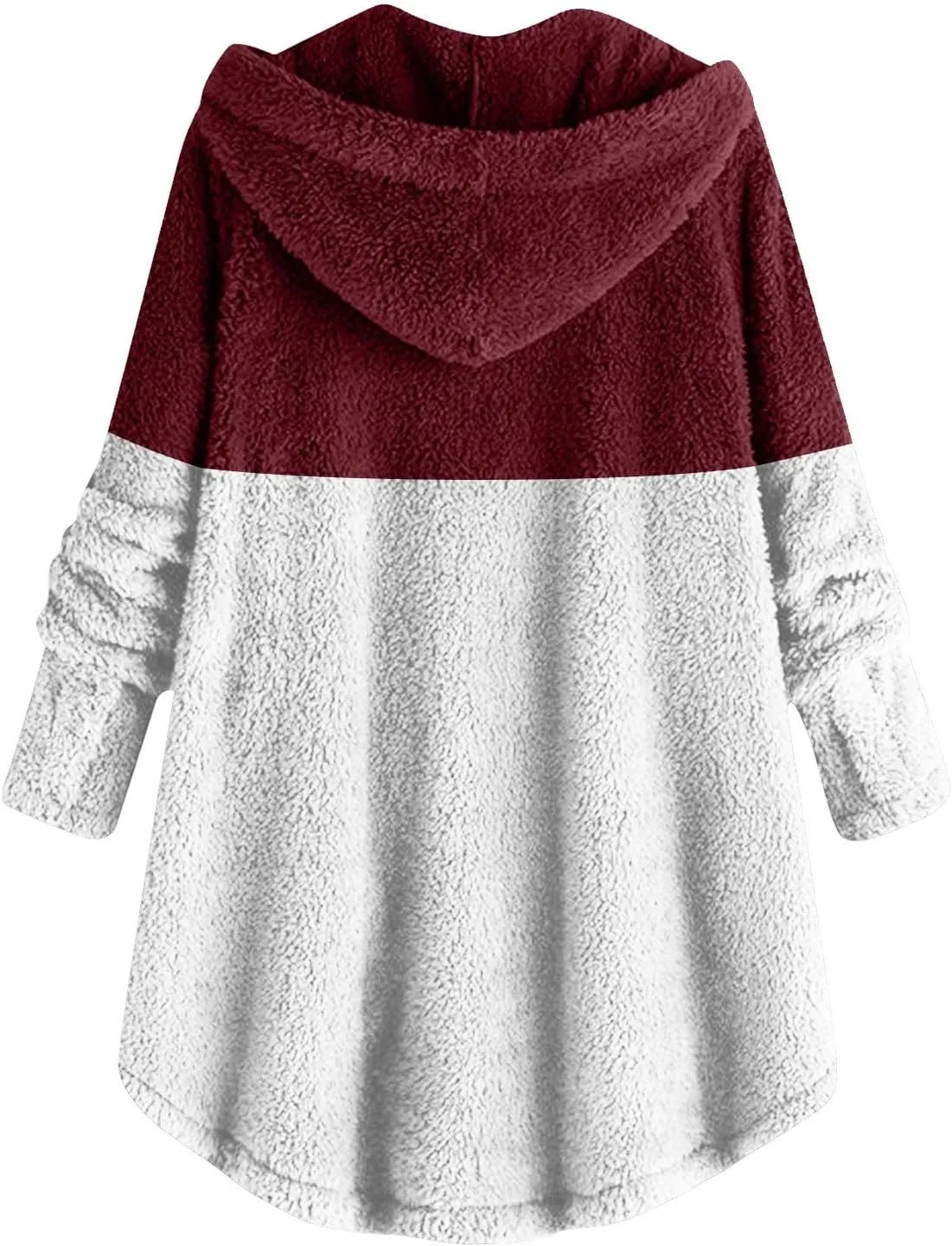 Women's Fuzzy Jackets Fashion Stitching Loose Hoodies Long Sleeve Plush Button Coat Fur Jackets, S-5XL