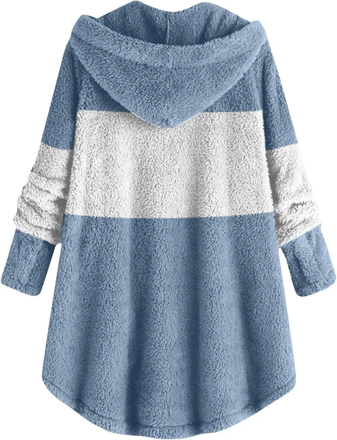 Women's Fuzzy Jackets Fashion Stitching Loose Hoodies Long Sleeve Plush Button Coat Fur Jackets, S-5XL