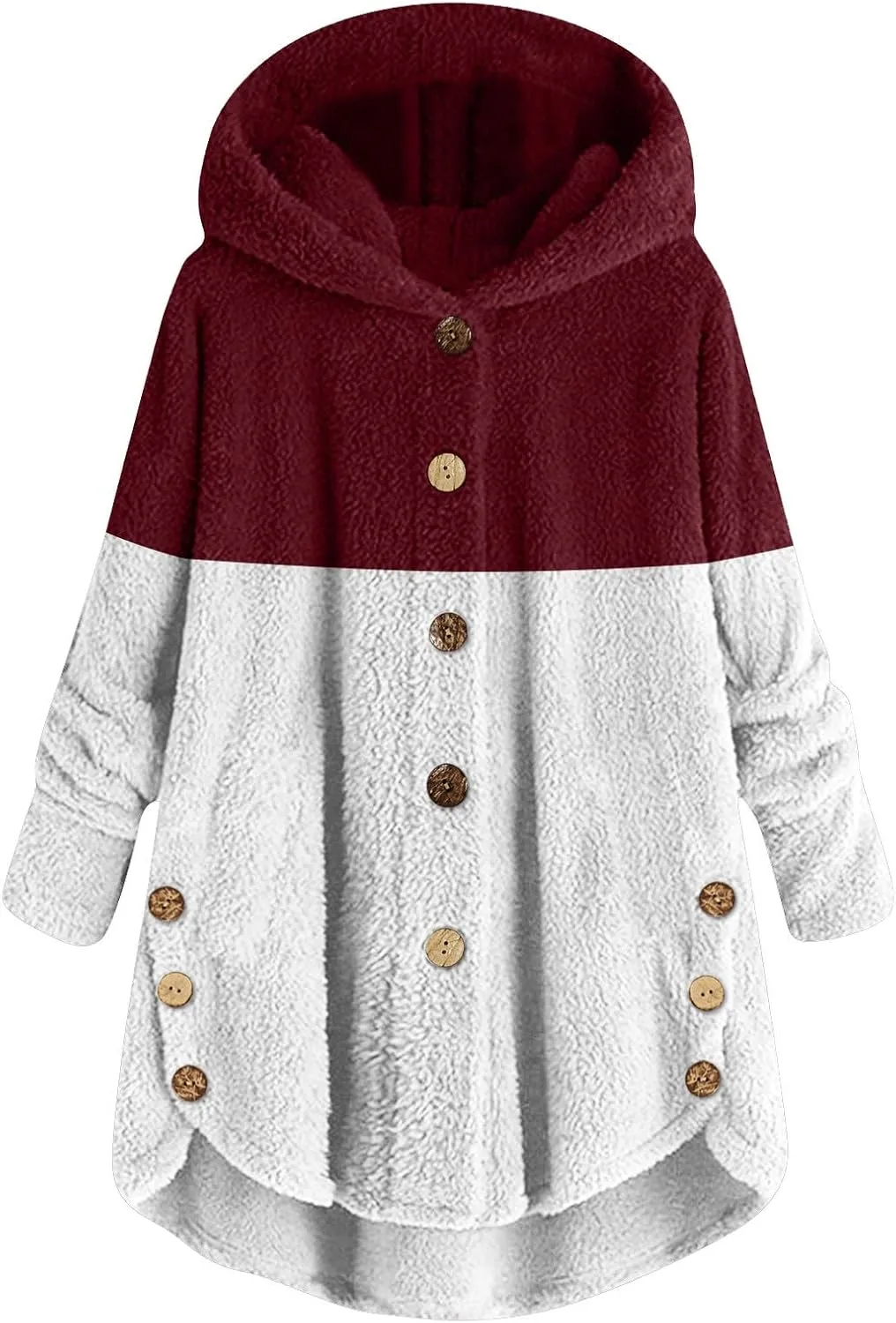 Women's Fuzzy Jackets Fashion Stitching Loose Hoodies Long Sleeve Plush Button Coat Fur Jackets, S-5XL